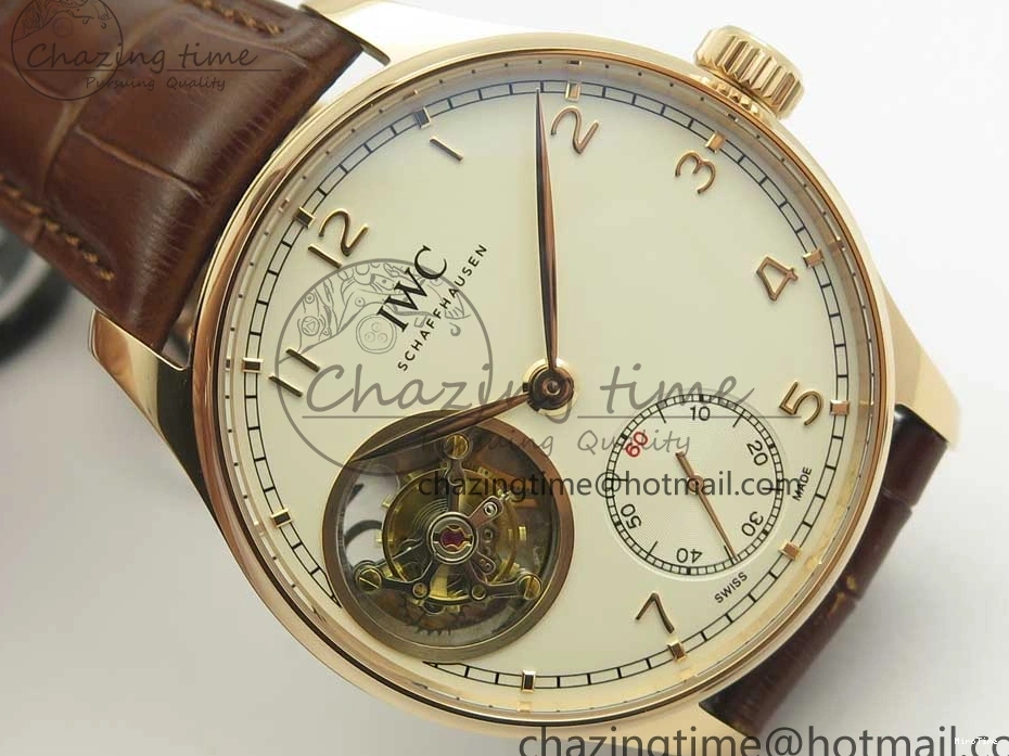 MIROTIME 0501 Portuguese Tourbillon IW5463 RG ZF Best Edition White Dial on Brown Leather Strap Stylish 7174